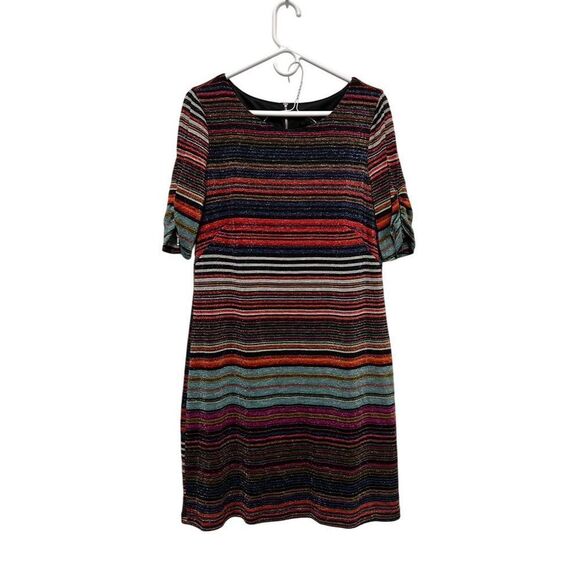 Perceptions NY Women size L Striped Sparkle‎ Knee-Length Dress ACC-B - Picture 1 of 9